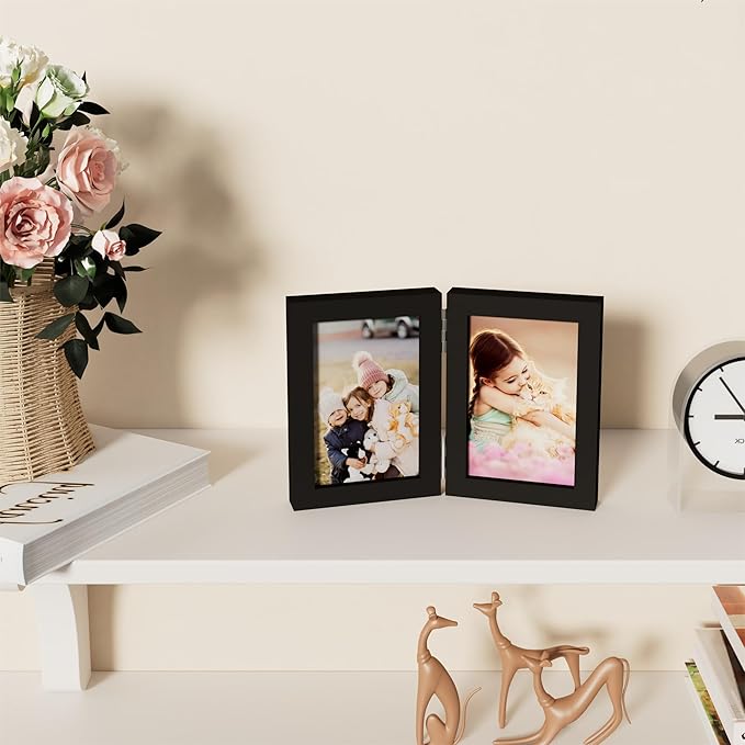 decorUhome Double 4x6 Picture Frame Vertical, Engineered Wood Bifold Photo Frame - Image 7