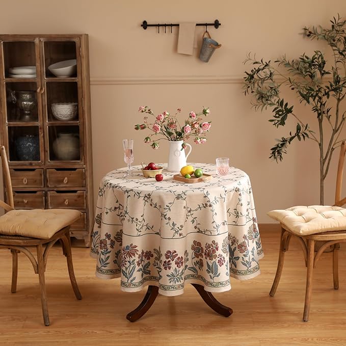 patdrea Designer Vintage Linen Round Table Cloth, Durable Breathable Floral - Image 2