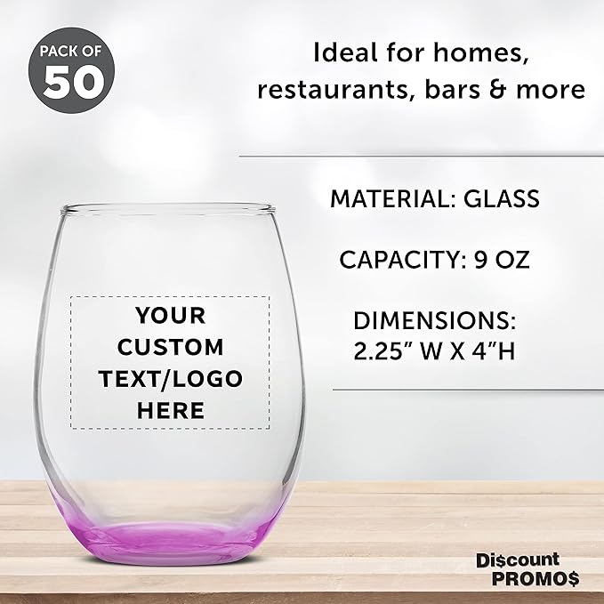 Custom Stemless Wine Glass 9 oz. Set of 50, Personalized Bulk Pack - Image 4