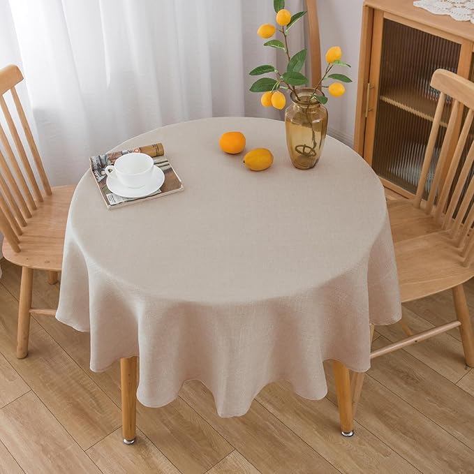 NLMUVW Round Linen Tablecloth 48 Inch, Oatmeal Textured Table Cloth Rustic - Image 2