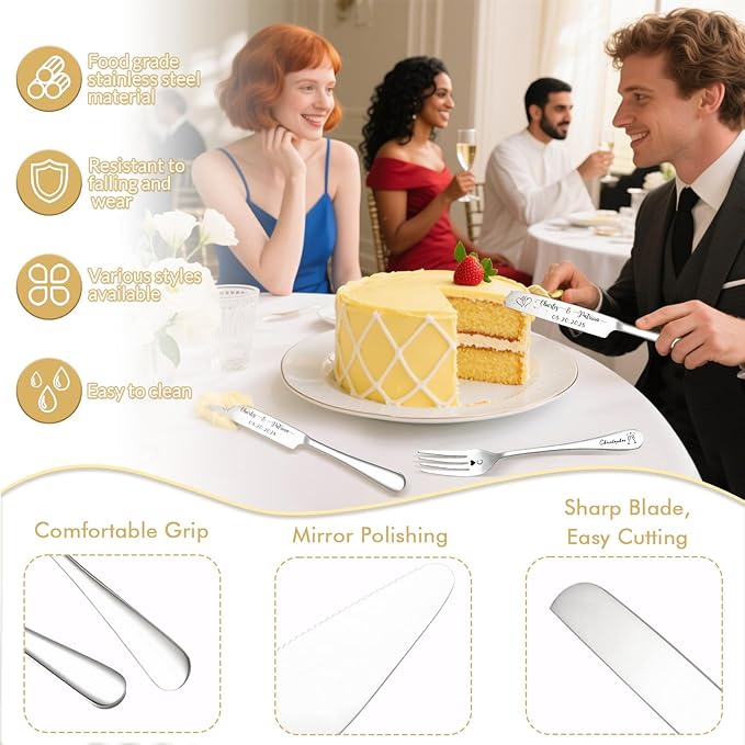 Custom Wedding Cake Knife and Server Set Personalized Cake Cutter - Image 7