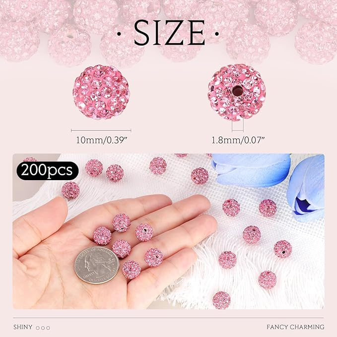 200pcs 10mm Dark Pink Rhinestone Beads - Image 2