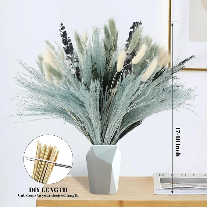 N&T NETING 100Pcs Grey Pampas Grass Decor Natural Dried - Image 3