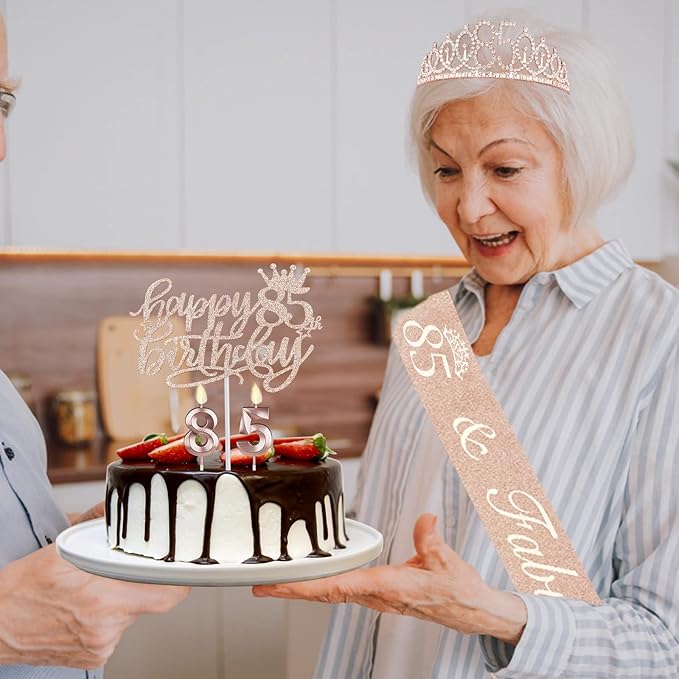 85th Birthday Party Decorations Including Sash, Numeral Candles and Cake Topper - Image 6
