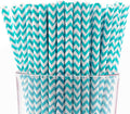 Pack of 300 Turquoise Chevron Biodegradable 4-Ply Paper Drinking Straws by Stephanie+Imports