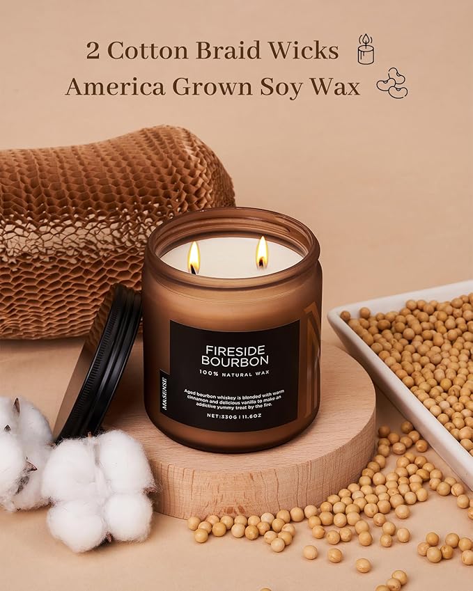 M&SENSE Fireside Bourbon Jar Candle, 11.6oz Clean Soy Wax Up to 70 Hours Burn - Image 3