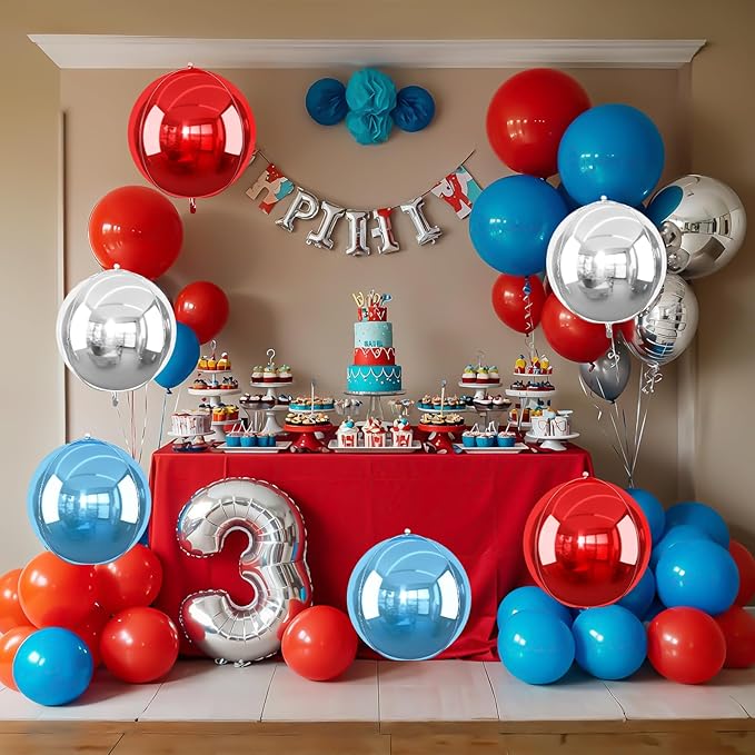 6Pcs Red Blue Silver Round Foil Balloons, 22inch 4D Metallic Balloons, Large - Image 3