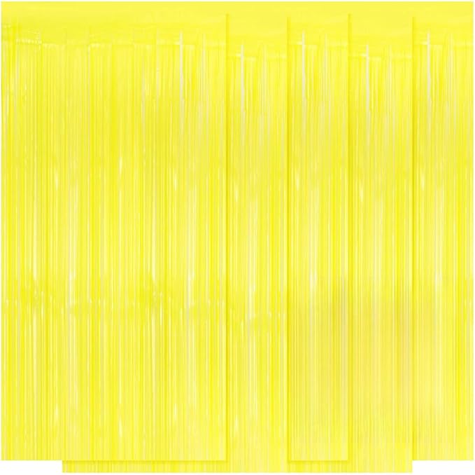 5 Pack Yellow Foil Curtain Backdrop 3.2ft x 8.2ft Tinsel Foil Fringe Curtains by Ohiyoo