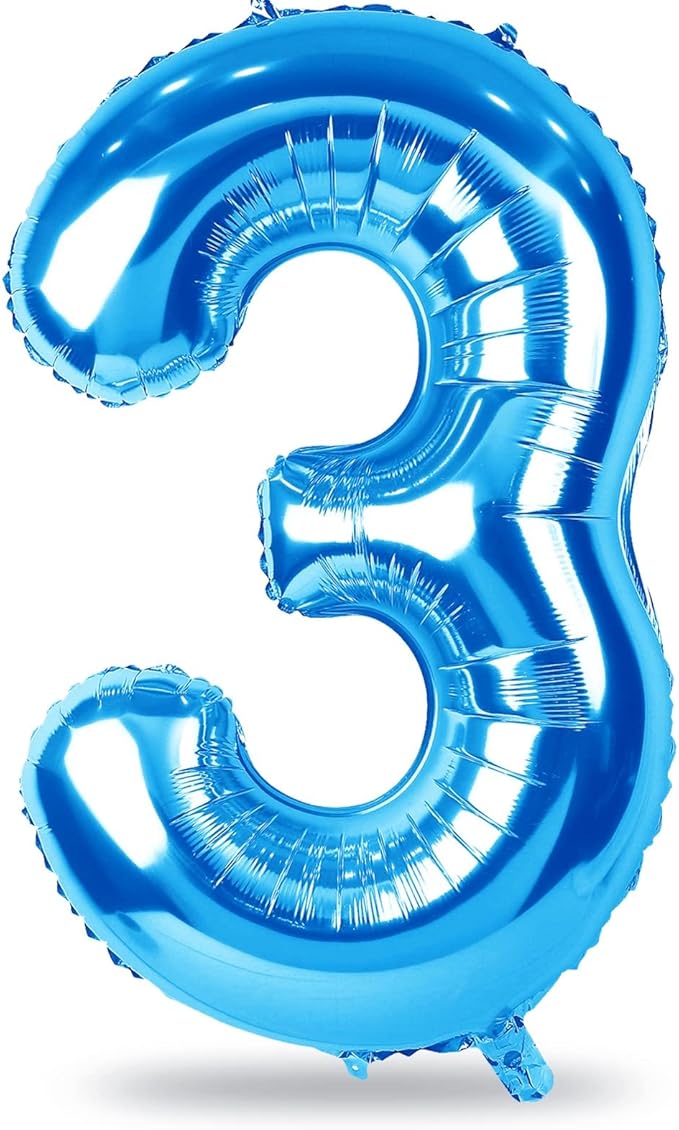 40 Inch Balloon Number 3 Blue, Large Foil Number Balloons Set 0-9, Digital 3 by Lingqiang