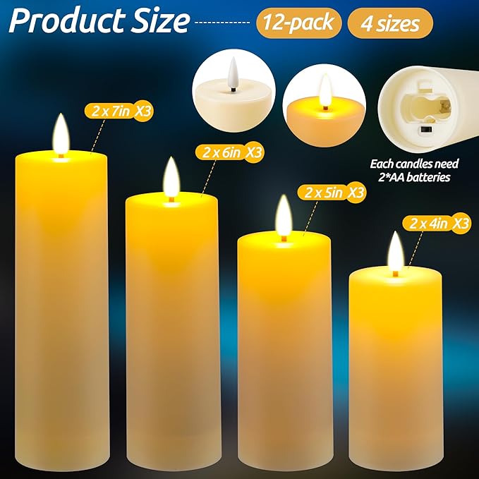 Da by 12 Pack Outdoor Waterproof LED Flameless Candles - Image 2