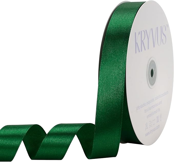 Green Satin Ribbon 1 inch X Continuous 100 Yards, Single Face Polyester Ribbon by Kryvusribbon