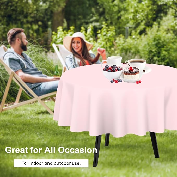QIKSION Pink Round Tablecloth 12 Pack, 84 Inch Plastic Table Cloth Disposable - Image 4