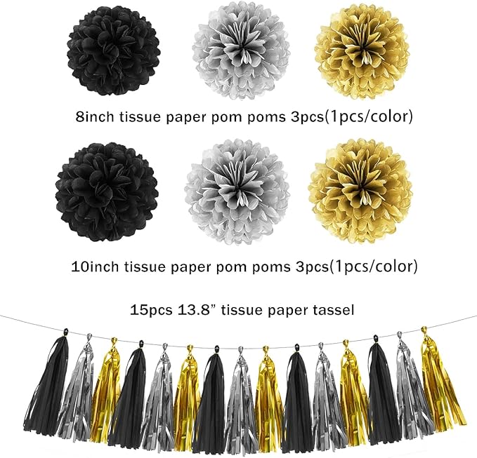 Silver Black Gold Party Decorations - Image 3
