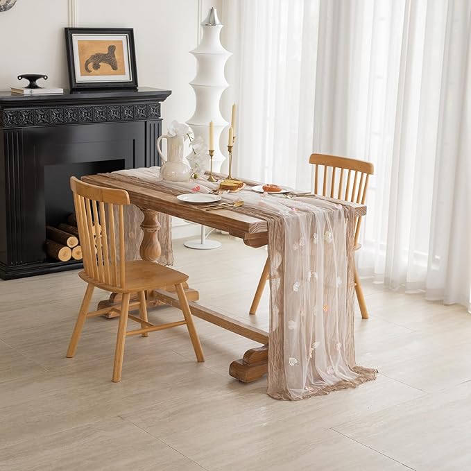 Romantic Artificial Floral Table Runner 10ft Gauze Tulle Lace Table Runner Set - Image 3