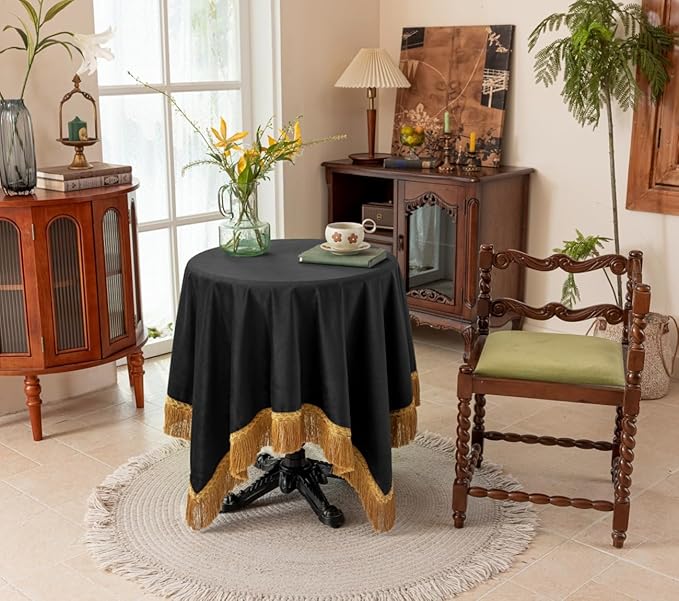 F-CHU Luxury Black Tablecloth Thickset Velvet Tablecloth - Image 2