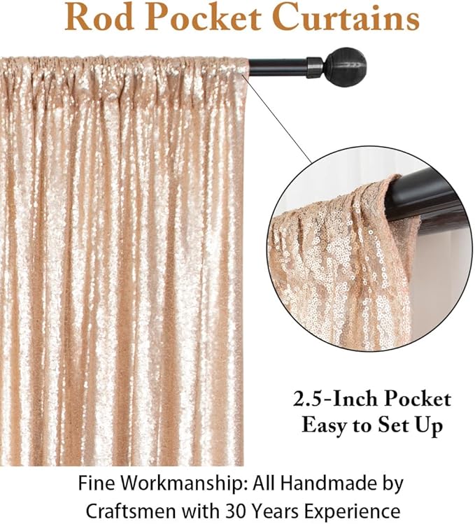 ShiDianYi Sequin Backdrop Curtain 10x10 FT Champagne Sequins Fabric Background - Image 3