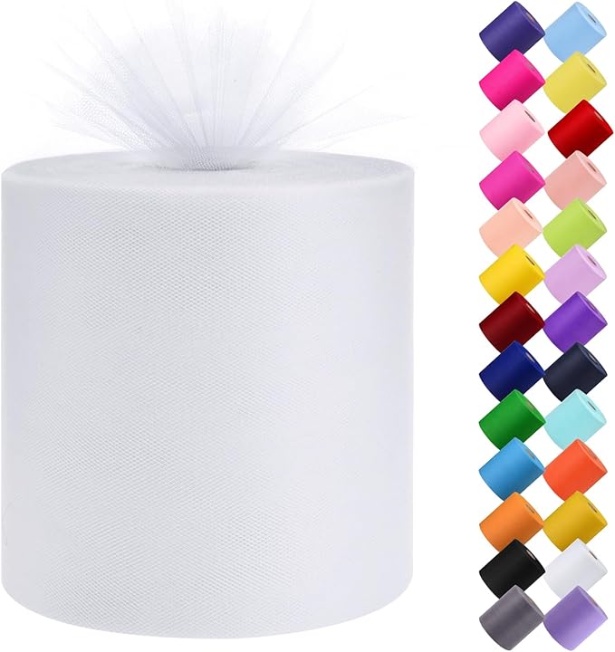 Tulle Fabric Roll, 6” by 200 Yards Tulle Organza Fabric Spool by ICOSHOW