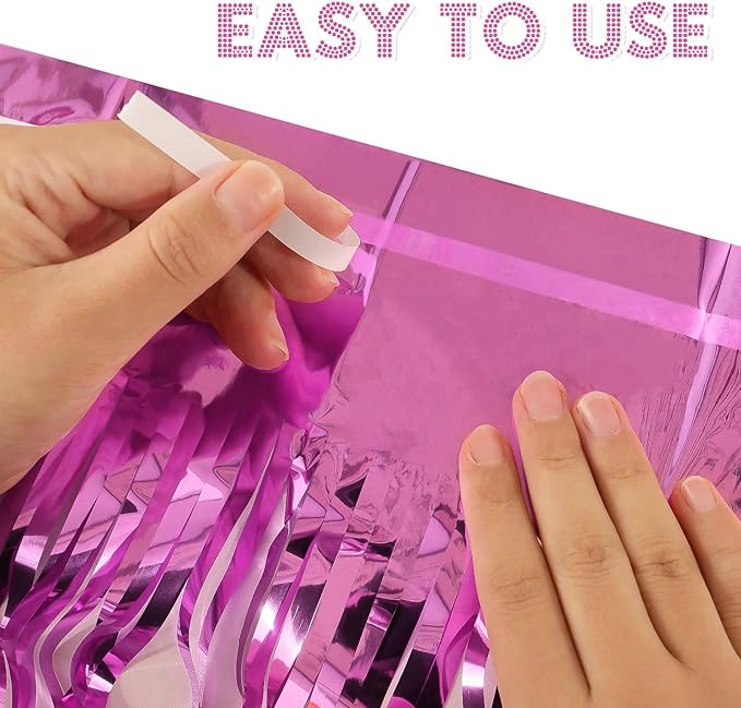2 Pack Pink Fringe Curtains Foil Shiny Fringe Backdrop Tinsel Door Streamers - Image 5