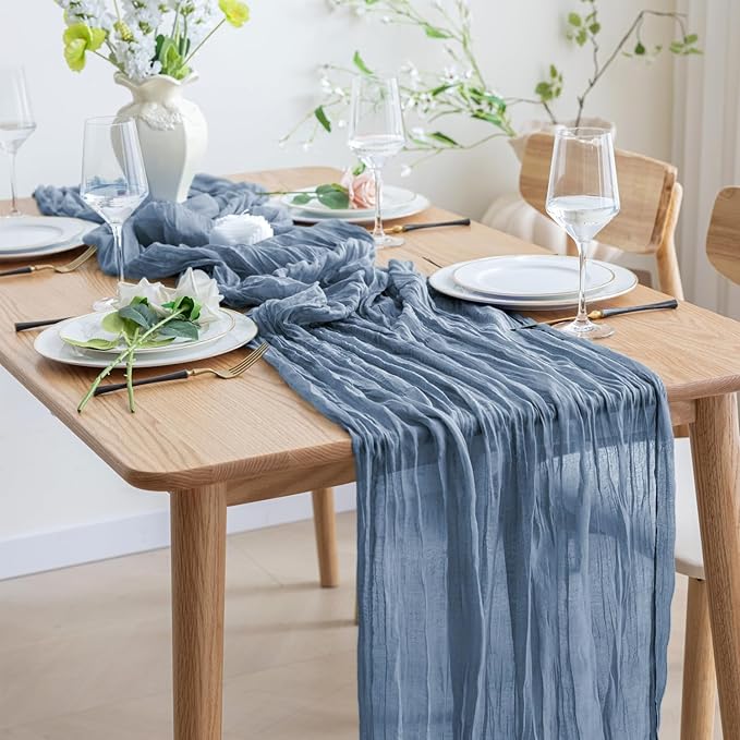 Asee'm 12pcs Cheesecloth Table Runner 120 Inches Long Dusty Blue Boho Gauze - Image 6