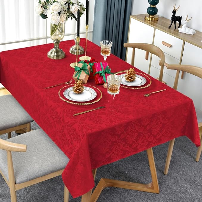 SASTYBALE Christmas Red Square Jacquard Tablecloth, Damask Table Cloth - Image 2