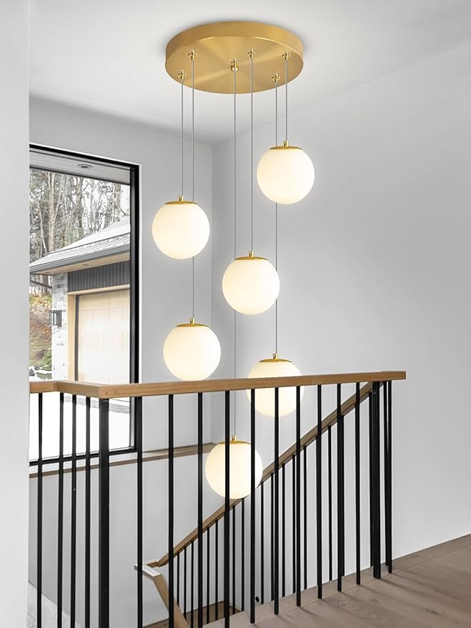 H 87in Globe Pendant Light 6-Lights Modern Hanging Chandelier by ShialLighting