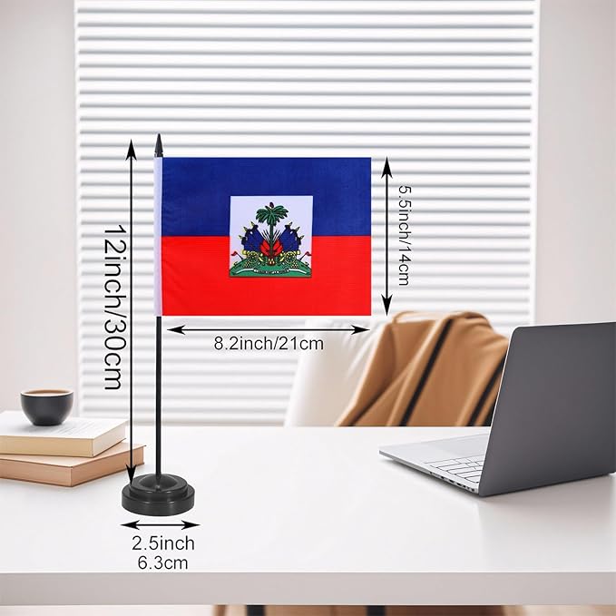 Haiti Desk Flag 12" Solid Pole Deluxe Set Haitians Flags Banner Mini Small - Image 2