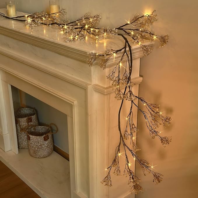 Fudios Lighted Garland Flowers for Mantle by Fudios