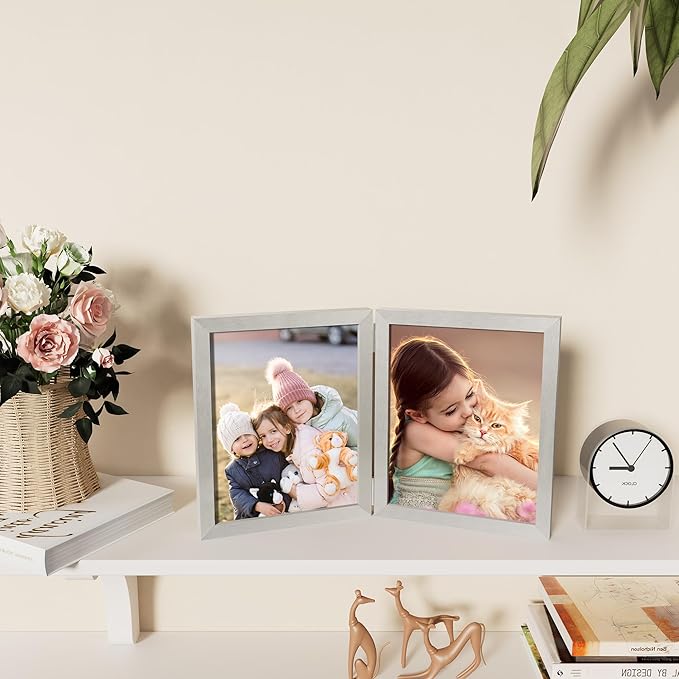 decorUhome Double 8x10 Picture Frame Vertical, Engineered Wood Bifold Photo - Image 9