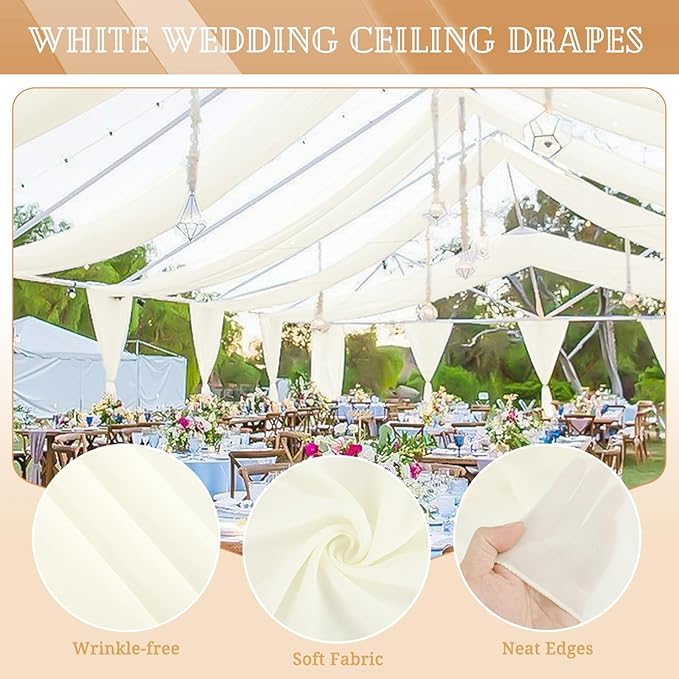 4 Panels Ivory Ceiling Drapes for Wedding 5ftx40ft Sheer Drapery Chiffon Fabric - Image 3