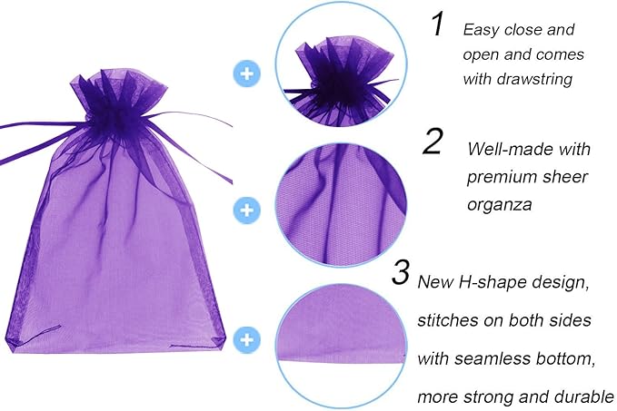 Wudygirl 100pcs Sheer Organza Bags 5‘’x7‘’ Purple Drawstring Packages License - Image 2