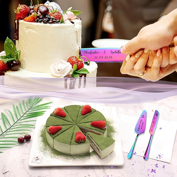 Custom Wedding Cake Knife and Server Set, Personalised Cake Serving Kit - Image 2