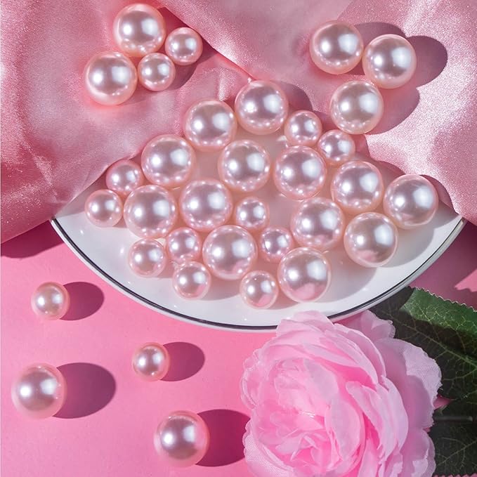 300Pcs Pink Polished No Hole Faux Pearl Beads - Image 4