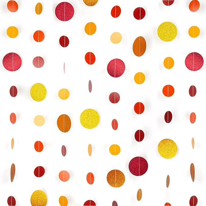 8 Pack Orange Red Glitter Dot Garland, Hanging Circle Streamers Banner by WeDoSoy
