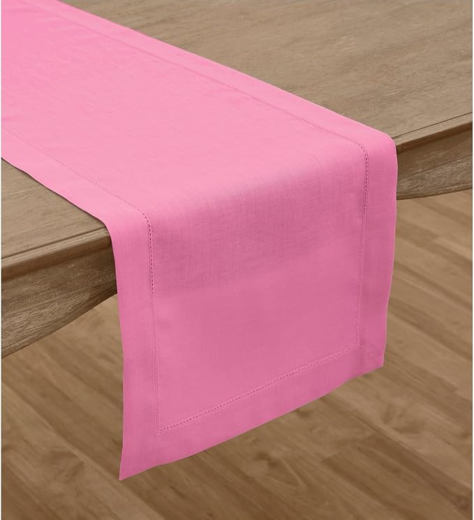 Solino Home Linen Flamingo Pink Hemstitch Table Runner 60 Inches - Image 2