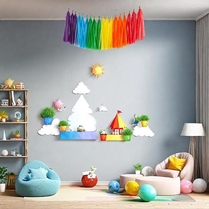 Aimto 30PCS Rainbow Shiny Tassel Garland Tissue Colorful Paper Tassel Banner - Image 4