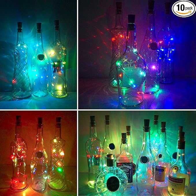 Wine Bottle Lights with Cork, 10 Pack Battery Operated 10 LED Cork Shape Silver by LoveNite