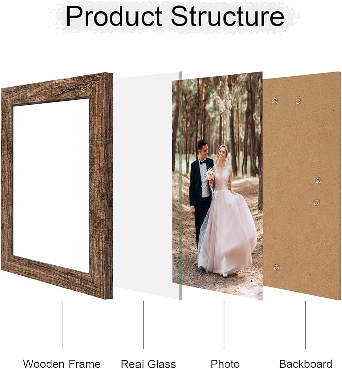 6x9 Picture Frame Set of 4, High Definition Real Glass Rustic Wood Frame - Image 3