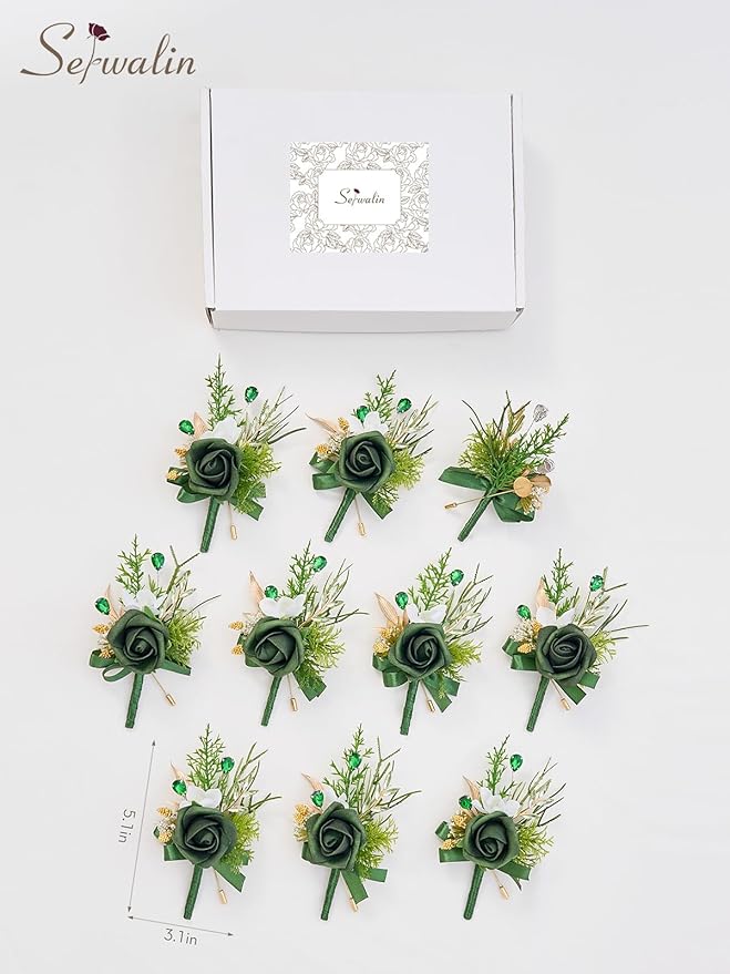 Serwalin 10Pcs Boutonniere for Men, Artificial Flowers for Wedding Decor Prom - Image 7