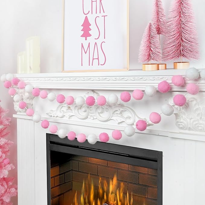 TBD Decor 2pk Pink Pom Pom Garland 13FT 4cm Large Felt Ball Garland Shower - Image 4