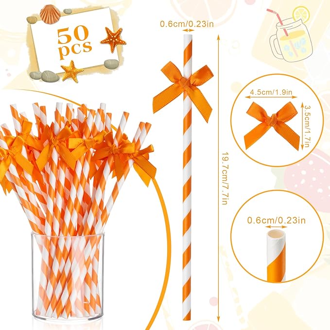 50 Pcs Fall Orange Paper Bow Straws - Image 3