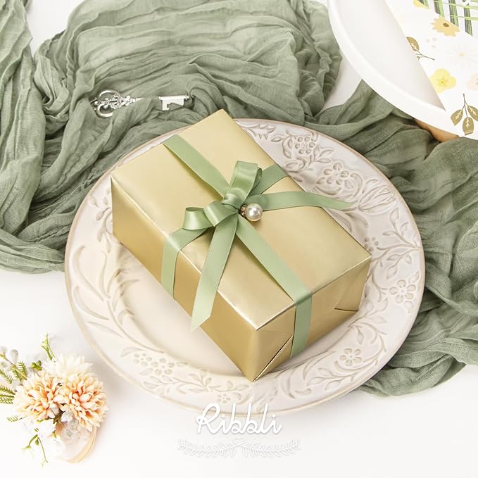 Ribbli Dusty Sage Satin Ribbon Double Faced Satin 1/2 Inch x Continuous 25 - Image 2