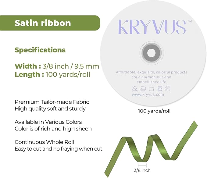 Olive Green Satin Ribbon 3/8 inch X Continuous 100 Yards, Single Face Polyester - Image 3