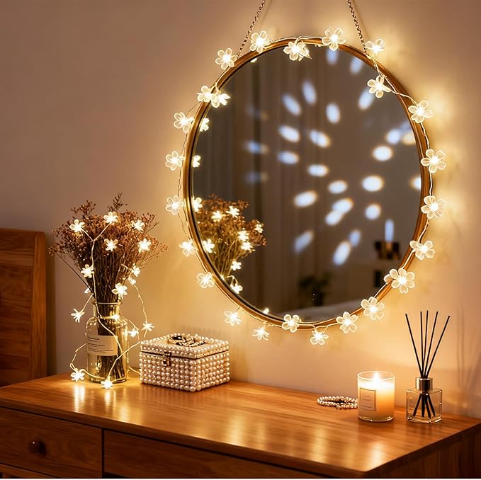 Fairy Flower String Lights Indoor Decorations, 33ft 100 LED Plug in Warm White - Image 5