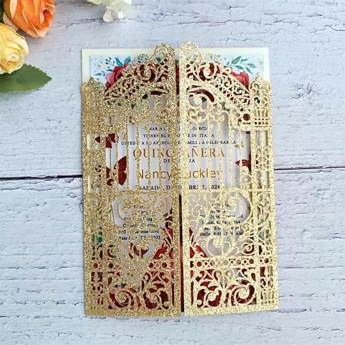 Glitter Laser Cut Gate Invitation Gold Castle - Image 3