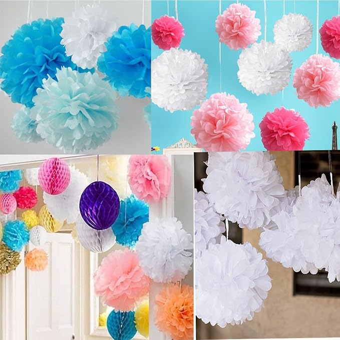 12pcs 10in 12in Grey Paper Pom Poms Tissue Paper Flower Hanging Paper Flower - Image 3