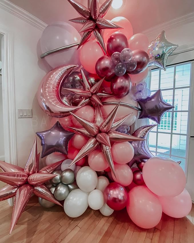 3pcs 26inch 3D Explosion Star foil balloon, Candy Pink Foil Cone star burst - Image 6