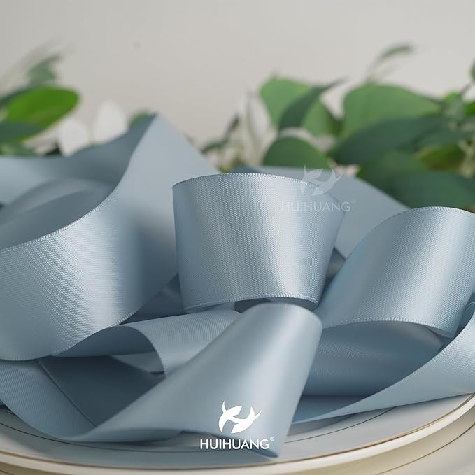 HUIHUANG Slate Blue Ribbon 1-1/2 inch Double-Faced Satin Ribbon 50 Yards Blue - Image 4