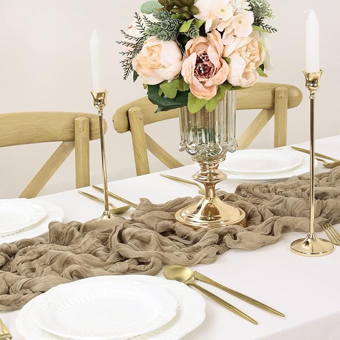 Nude Table Runner Cheesecloth Table Runner 14FT Farmhouse Table Runners 160 - Image 6