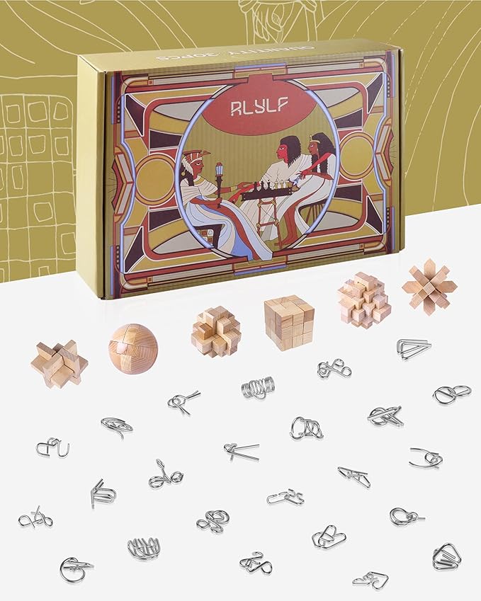 RLYLF 30Pcs Brain Teaser Puzzles Games Educational Toys Mind Wooden and Metal - Image 2