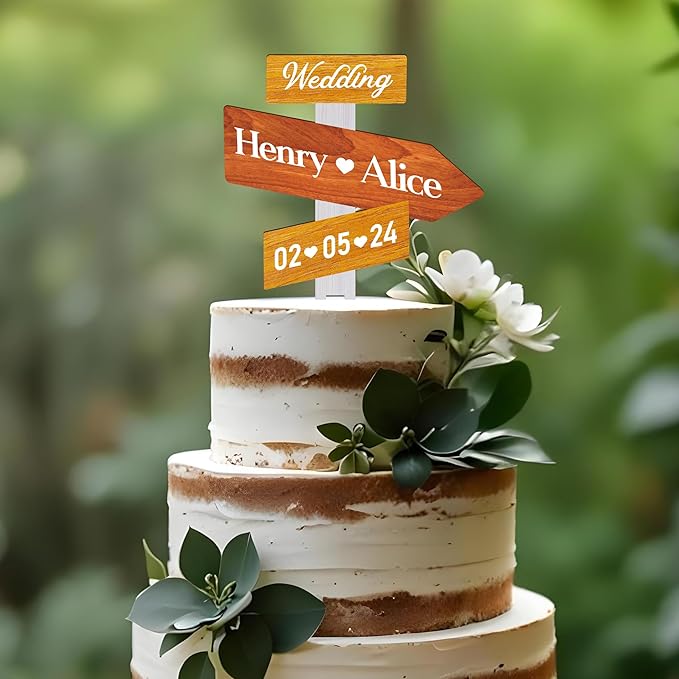 Personalized Rustic Fall Wedding Cake Topper in Wood Custom Bride & Groom Names - Image 3